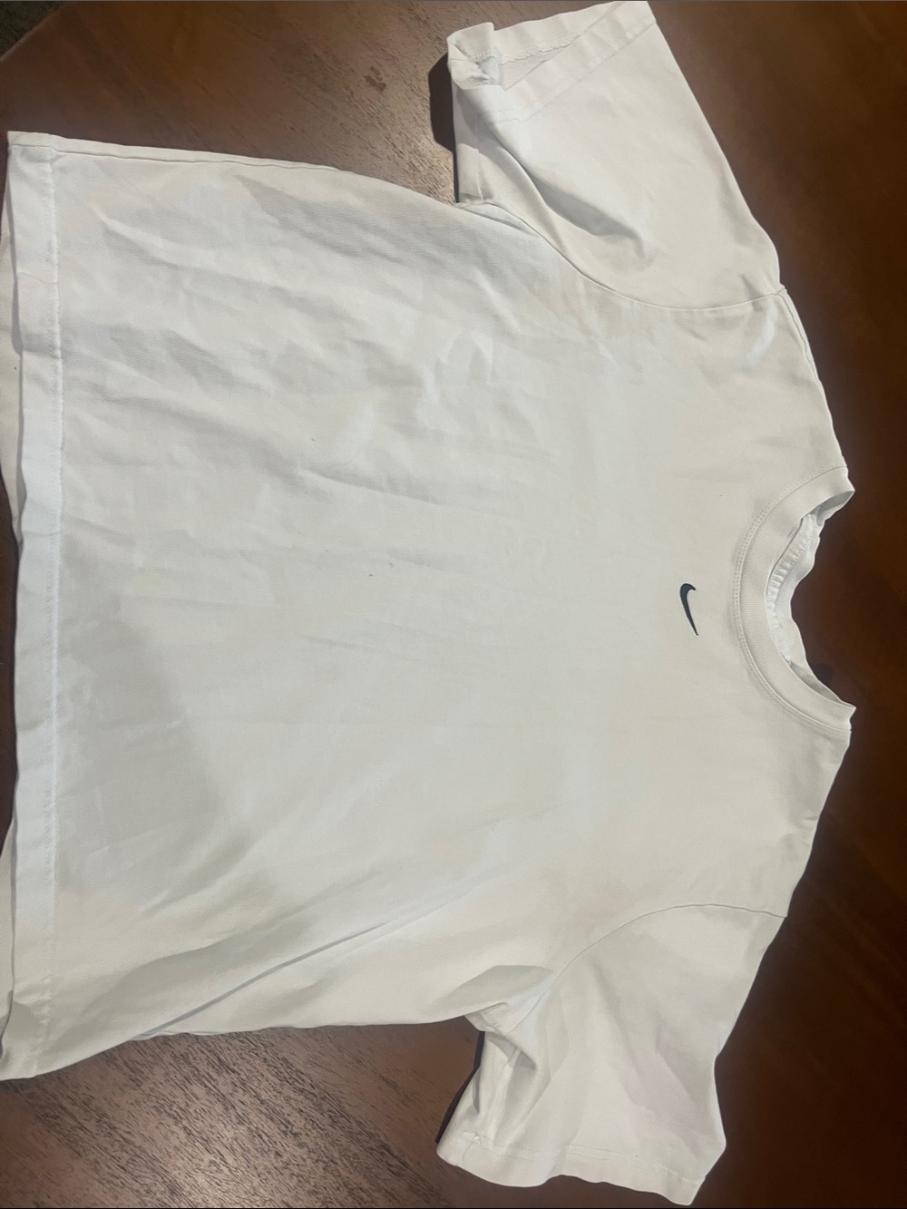 Nike White Short-Sleeve Tee with Small Black Swoosh